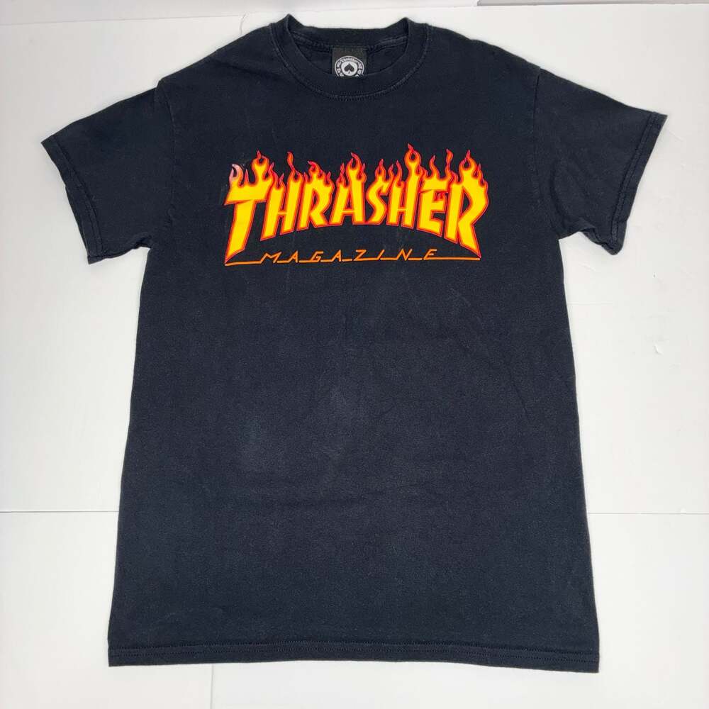 Thrasher Men Magazine Flame Logo T-Shirt Black Size Small